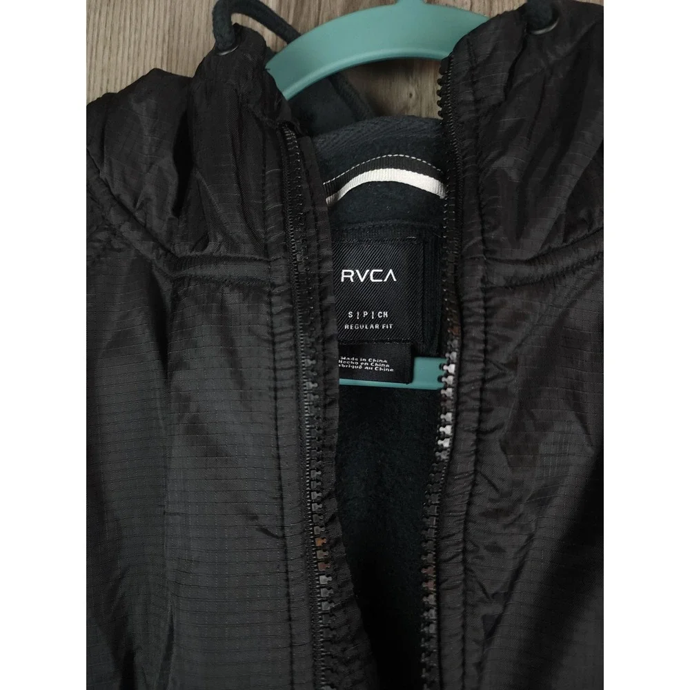 RVCA Mens Mixed Media Ripstop Fleece Half Zip Anorak Hoodie Black Small